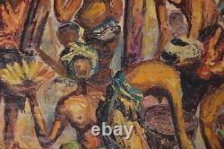 Vintage Oil Canvas India Marketplace MCM Signed Heavy Textured Original Bharat