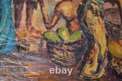 Vintage Oil Canvas India Marketplace MCM Signed Heavy Textured Original Bharat