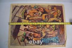 Vintage Oil Canvas India Marketplace MCM Signed Heavy Textured Original Bharat