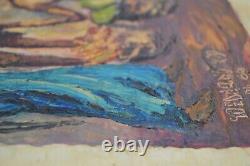 Vintage Oil Canvas India Marketplace MCM Signed Heavy Textured Original Bharat