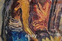 Vintage Oil Canvas India Marketplace MCM Signed Heavy Textured Original Bharat