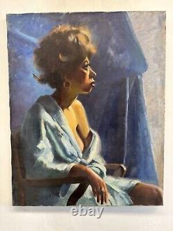 Vintage Oil On Canvas Painting Of African American Woman Signed Dangman