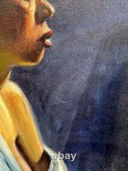 Vintage Oil On Canvas Painting Of African American Woman Signed Dangman