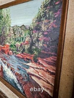 Vintage Oil Painting Arizona Landscape 1960's Slide Rock Oak Creek Canyon Signed