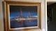Vintage Oil Painting Harbor Cityscape Brutalist Mid Century Contemporary Modern