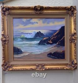 Vintage Oil Painting Modern Rocky Seascape New England Coastal Ocean Waves