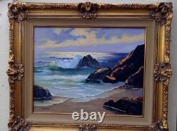 Vintage Oil Painting Modern Rocky Seascape New England Coastal Ocean Waves