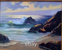 Vintage Oil Painting Modern Rocky Seascape New England Coastal Ocean Waves