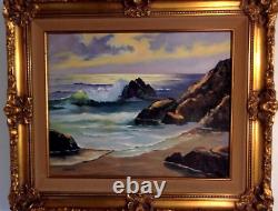 Vintage Oil Painting Modern Rocky Seascape New England Coastal Ocean Waves