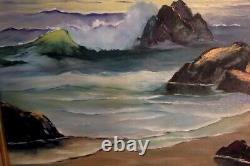 Vintage Oil Painting Modern Rocky Seascape New England Coastal Ocean Waves