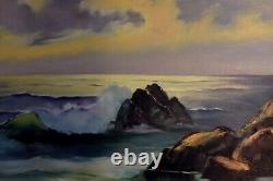 Vintage Oil Painting Modern Rocky Seascape New England Coastal Ocean Waves