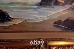 Vintage Oil Painting Modern Rocky Seascape New England Coastal Ocean Waves