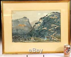 Vintage Oil Painting New England Stowe VT Red Barn Mountain Signed F Ramsay