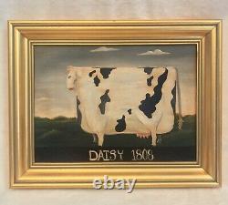 Vintage Oil Painting On Canvas, Signed, COW 1808 AMERICANA, Gold Frame 15x12