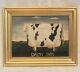 Vintage Oil Painting On Canvas, Signed, Cow 1808 Americana, Gold Frame 15x12
