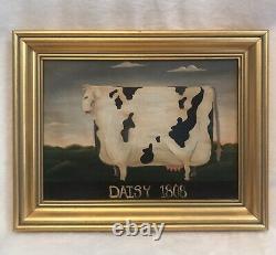 Vintage Oil Painting On Canvas, Signed, COW 1808 AMERICANA, Gold Frame 15x12