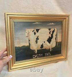 Vintage Oil Painting On Canvas, Signed, COW 1808 AMERICANA, Gold Frame 15x12