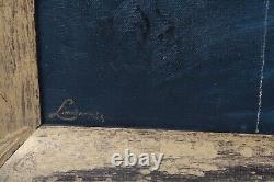 Vintage Oil Painting Portrait Of Woman In Red Hat & Blue Shawl Signed Illegible