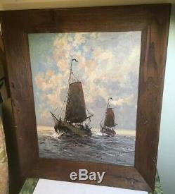 Vintage Oil Painting on Canvas Ships Signed D. Storm sails heavy oil nautical
