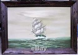 Vintage Oil on Canvas 24x36 Original Painting Clipper Tall Ship Signed L. Gailey