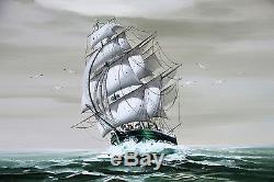 Vintage Oil on Canvas 24x36 Original Painting Clipper Tall Ship Signed L. Gailey