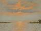Vintage Oil On Canvas Of A Netherlands Sunset Lake Scene Illegibly Signed