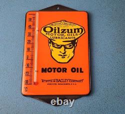 Vintage Oilzum Motor Oil Porcelain Sign Gasoline Pump Ad Sign On Thermometer