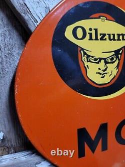 Vintage Oilzum Porcelain Sign 24 Double Sided Motor Oil Gas Station Service USA