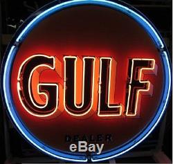 Vintage Old Gulf Dealer Porcelain Gas Oil Pump Station Neon Sign 24x24 BZ4L