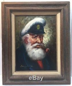 Vintage Old Sea Captain Oil on Canvas Painting Signed Bensoon With Wood Frame