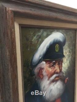 Vintage Old Sea Captain Oil on Canvas Painting Signed Bensoon With Wood Frame