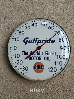 Vintage Original 12 Gulfpride Gulf Motor Oil Thermometer Sign Gas 511A