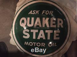 Vintage Original 1940's NOS Quaker State Motor Oil 24 Round Convex Button Sign