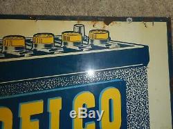Vintage Original 2-Sided DELCO Battery Gas Station Oil Metal Advertising SIGN