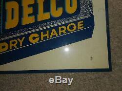 Vintage Original 2-Sided DELCO Battery Gas Station Oil Metal Advertising SIGN