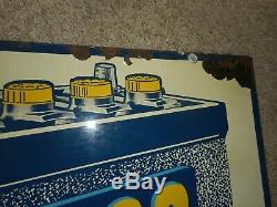 Vintage Original 2-Sided DELCO Battery Gas Station Oil Metal Advertising SIGN