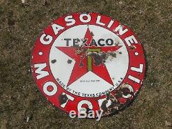 Vintage Original 2-Sided TEXACO Motor Oil Station Porcelain Advertising SIGN