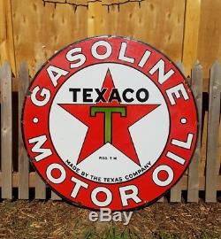 Vintage Original 42 DBL sided Texaco Gasoline Motor Oil Porcelain Enamel Sign
