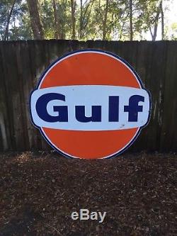 Vintage Original 6ft Porcelain Gulf Sign Large Gas Station Garage Oil
