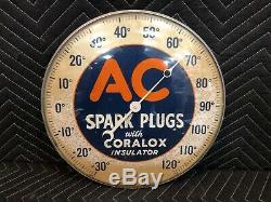 Vintage Original AC Spark Plugs 12 Glass Face Thermometer Gas Oil Station Sign