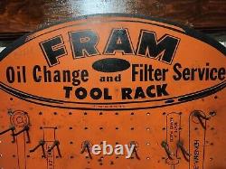 Vintage Original Antique Gas Oil Fram Oil Filters Tool Rack Sign Excellent