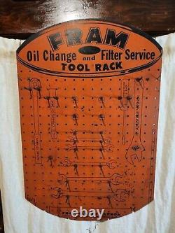 Vintage Original Antique Gas Oil Fram Oil Filters Tool Rack Sign Excellent