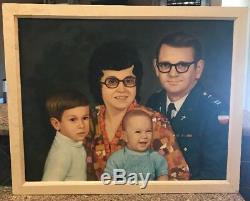 Vintage Original Awkward Family Portrait Midcentury Modern Oil Signed Th Kim