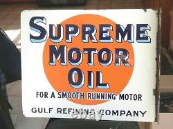 Vintage Original Early Porcelain Gulf Supreme Motor Oil Flange Signnot A Repro