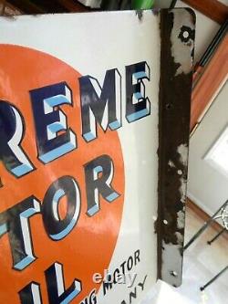 Vintage Original Early Porcelain Gulf Supreme Motor Oil Flange Signnot A Repro