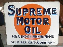 Vintage Original Early Porcelain Gulf Supreme Motor Oil Flange Signnot A Repro