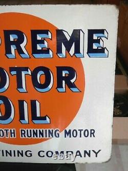 Vintage Original Early Porcelain Gulf Supreme Motor Oil Flange Signnot A Repro