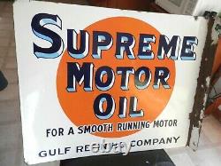 Vintage Original Early Porcelain Gulf Supreme Motor Oil Flange Signnot A Repro