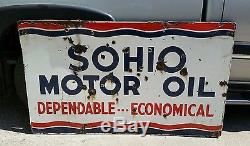 Vintage Original Extra Large 60x35 SOHIO Porcelain Motor Oil Sign Advertising