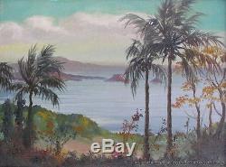 Vintage Original Framed Signed Castro Listed Oil Painting Tropical Seascape